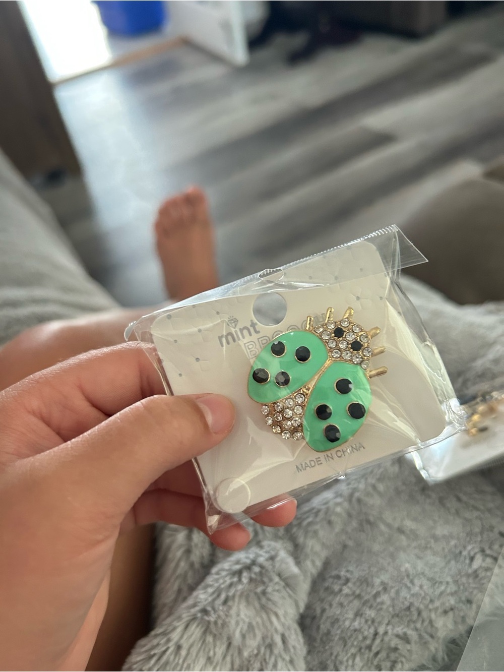 4/$50 Mint Brand Mint-Green Ladybug Pin with Gold and Rhinestones